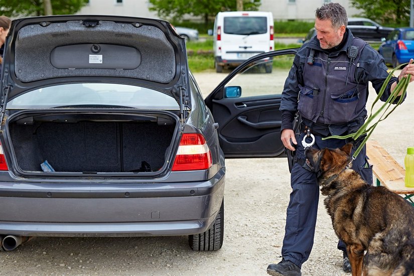 Bei der Großkontrolle waren auch zwei Polizeihunde im Einsatz, die Autos nach Rauschmitteln suchten.