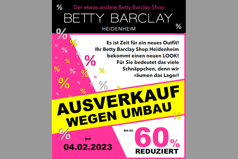 Es ist Zeit für ein neues Outfit! Der Heidenheimer Betty Barclay Shop lockt aktuell mit satten Rabatten.