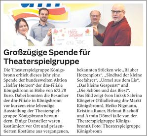 Spende an Theater Königsbronn